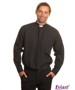 Clerical Shirt: Men 1.25' Slip-in Collar L/S Black - Reliant Shirts